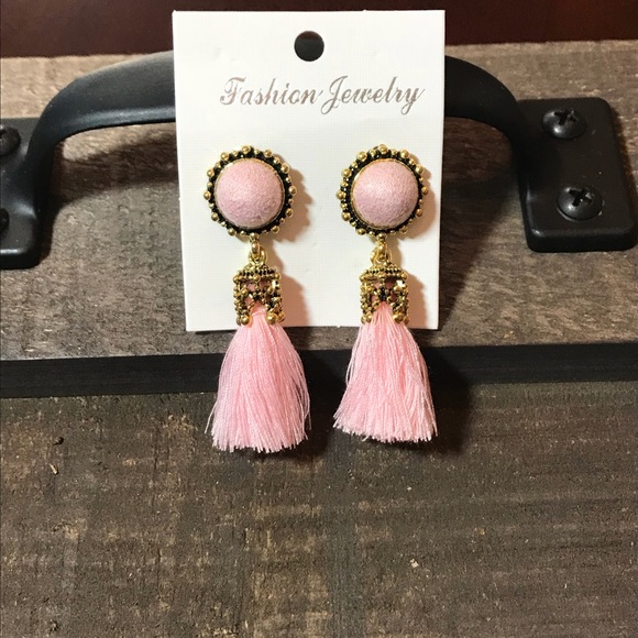 Vintage Velvet Ball Pink Fringed Drop Earring - Picture 3 of 4